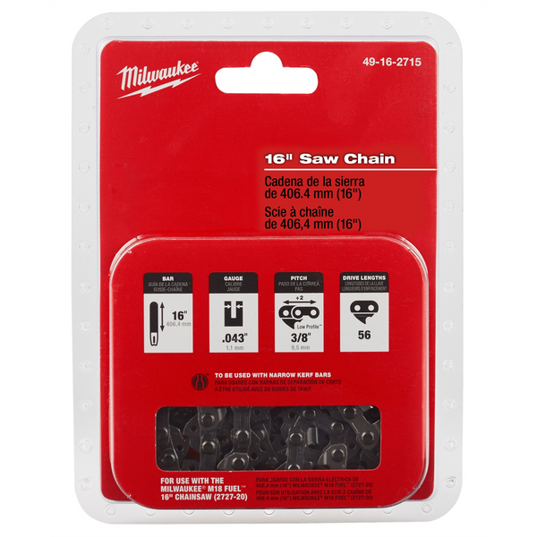 Milwaukee Tool 16" Saw Chain Replacement for 2727-20 Chainsaw