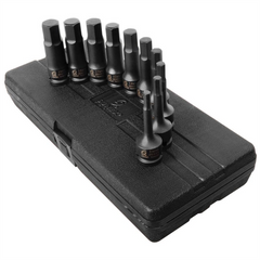 SUNEX 1/2 Inch Drive Metric 4 Inch Long Hex Impact Bit Socket Set - 10 Piece