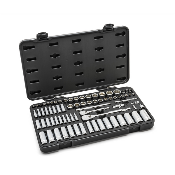 GearWrench 76 Piece 1/4 Inch & 3/8 Inch Drive 12 Point Standard & Deep SAE/Metric Mechanics Tool Set