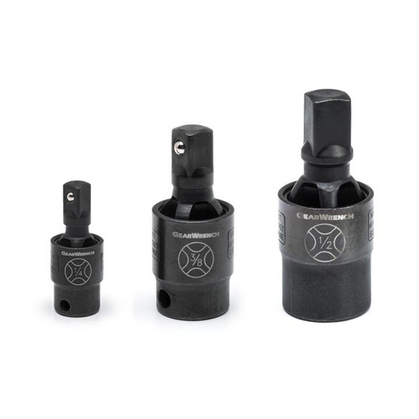 GearWrench 3 Piece 1/4 Inch, 3/8 Inch & 1/2 Inch Drive X-Core Pinless Impact Universal Joint Set