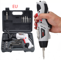 Color: Grey, Model: EU - 4.8V Electric Screwdriver Set Household Multifunctional Rechargeable Hand Drill