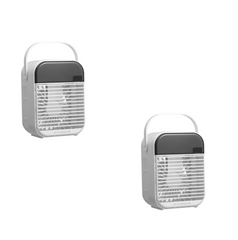 Color: White 2pcs, power: battery - New Portable Air Cooler With Rounded Corners Water-cooled Fan Night Light Portable Charging Wireless Household