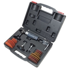 Right Angle Air Die Grinder Kit, 1/4" Collet, Burr, 20000 RPM, Rear Exhaust, 0.33 HP, Includes Variety of 2? and 3? Backing Pads, Sanding Disks, Polishing Disks and Case