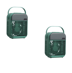 Color: Green 2pcs, power: battery - New Portable Air Cooler With Rounded Corners Water-cooled Fan Night Light Portable Charging Wireless Household